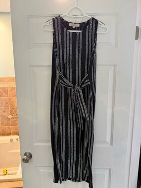 LOFT Black & White Textured Vertical-Strip Dress
